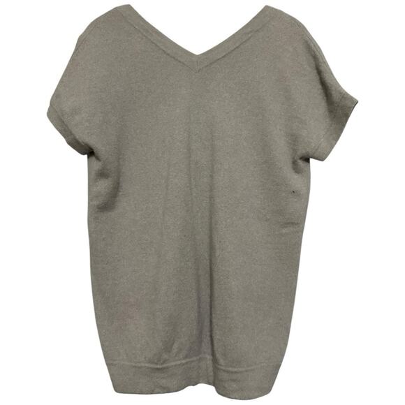 Theory Women’s Sz M Heather Gray Deep V-Neck Back Short Sleeve Cashmere Sweater - Picture 1 of 6